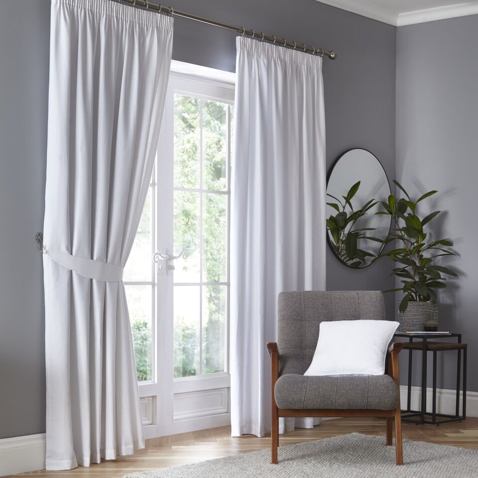 image 1 of Fusion Dijon Pencil Pleat Curtains White