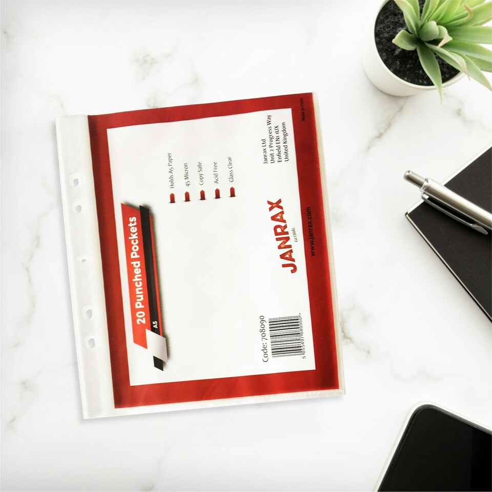 image 1 of Pack of 100 A5 Glass Clear Punched Pockets by Janrax