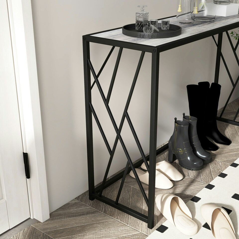 image 1 of HOMCOM Vintage Sofa Table, Metal Frame Console Table for Hallway Living Room Grey | Grey