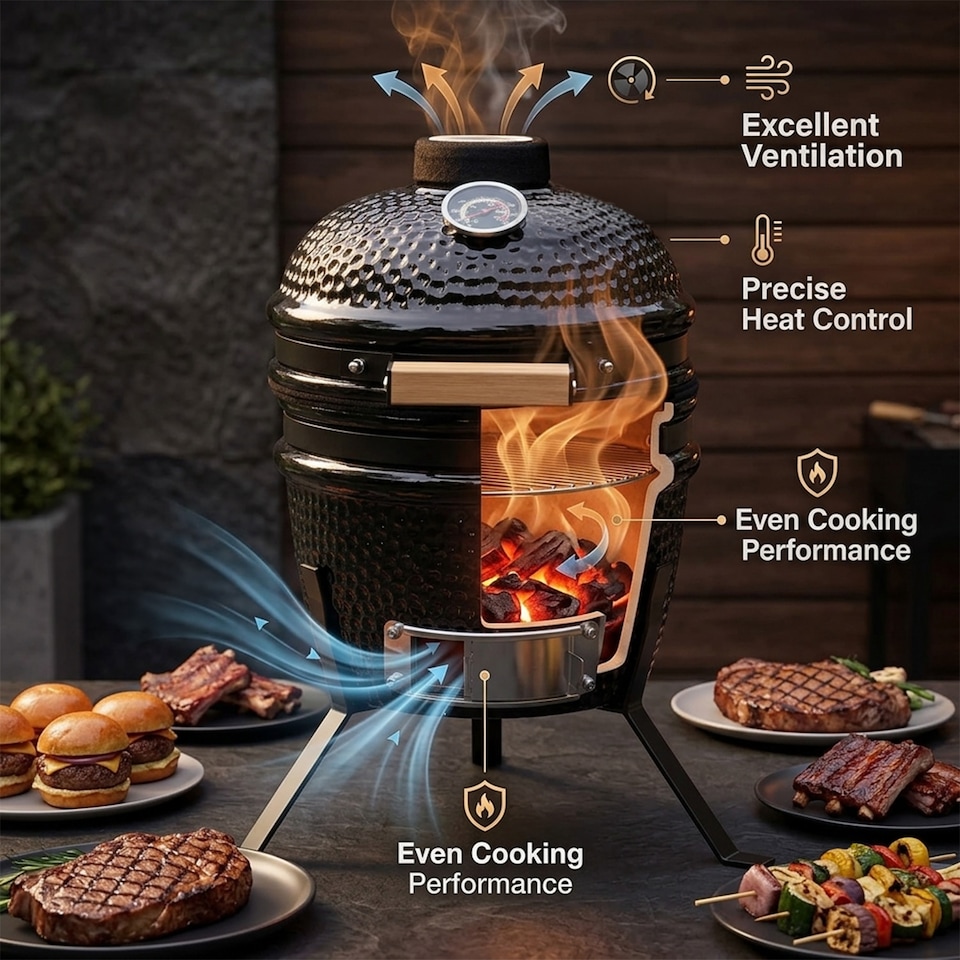 image 1 of Kamado Egg Ceramic Charcoal BBQ Barbecue Grill Roaster Smoker 13″