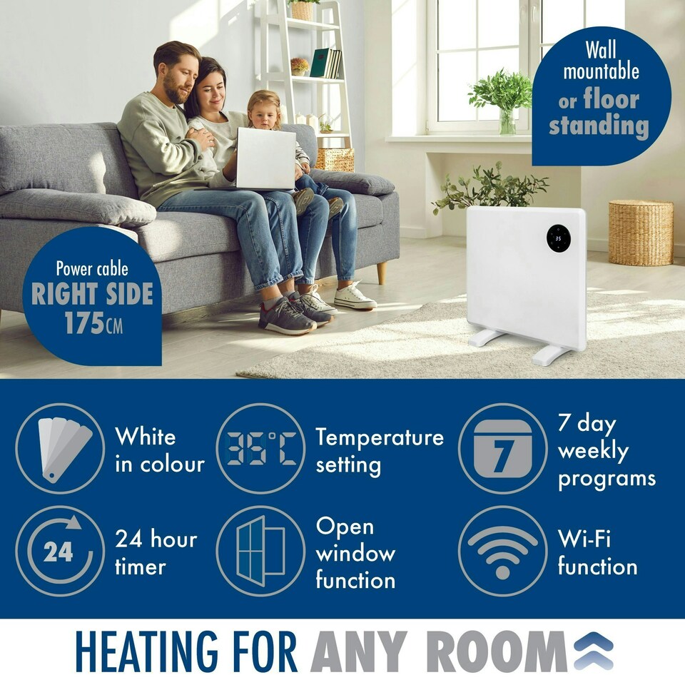 image 1 of Purus 600W Smart Wifi Eco Heater Electric Panel Radiator Wall Mounted White