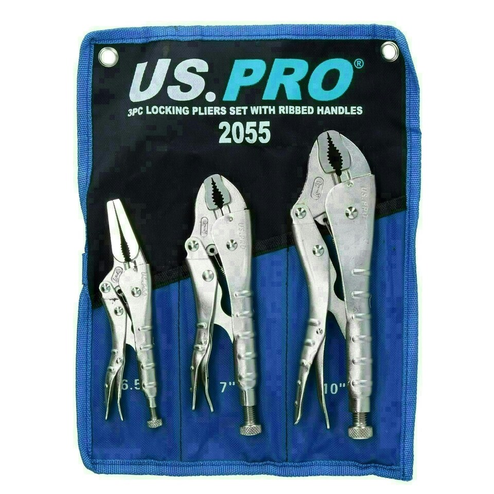 image 1 of Locking Pliers Grip Wrench Plier Mole Grips with Ribbed handles 3pc Set