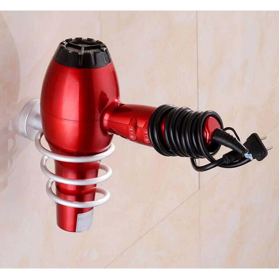 image 1 of Wall Mounted Hair Dryer Holder | Metal Spiral Hair Dryer Storage Rack with Fixings for Bathroom or Salon