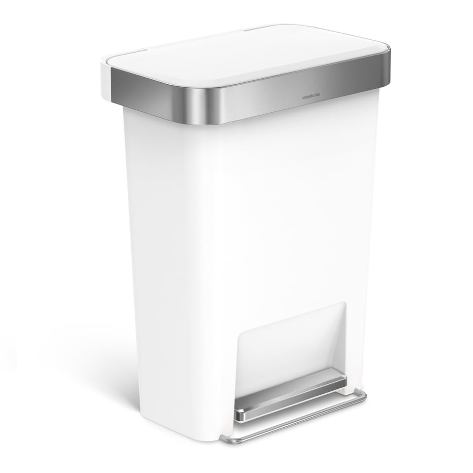 image 1 of Simplehuman 45L Rectangular Pedal Kitchen Bin with Liner Pocket, White Plastic