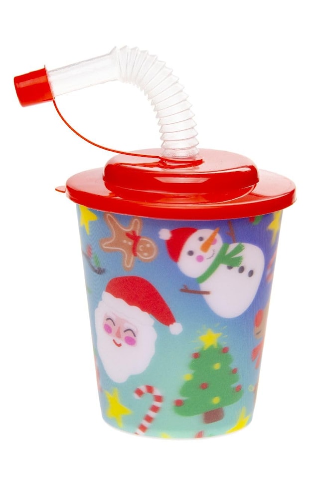 image 1 of Pack of 12 Christmas 3D Cups With Straw and Lid