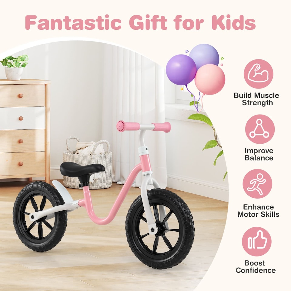 image 1 of COSTWAY 12” Balance Bike No Pedal Training Bicycle w/Adjustable Handle-Pink