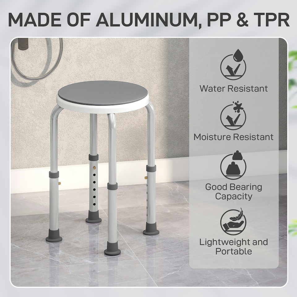 image 1 of HOMCOM 360 Degree Swivel Shower Stool with Non-Slip Feet for Disabled, Grey