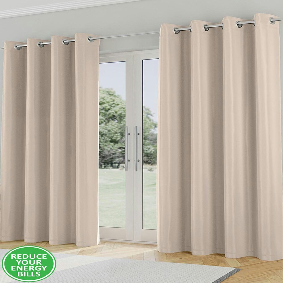 image 1 of Supersoft Beige Curtains 46 x 72 inch (117 x 183 cm) Room Darkening Eyelet Thermal Noise Reducing Curtains for Bedroom and Living Room