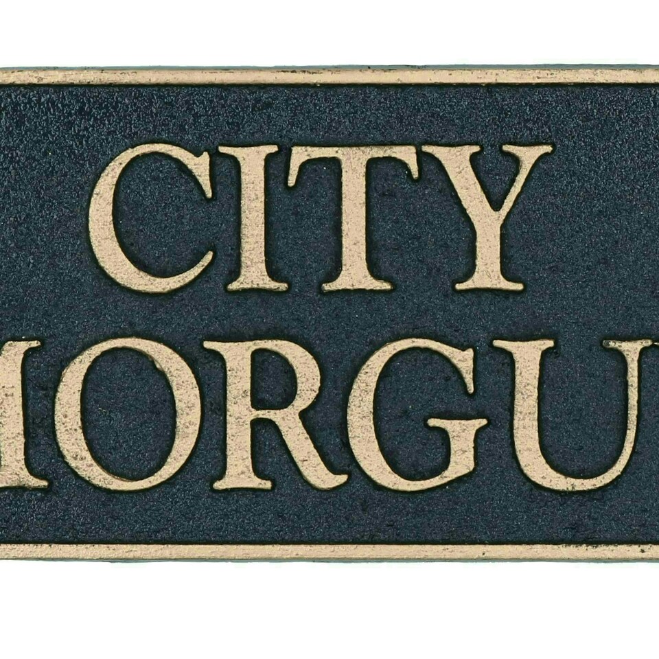 image 1 of City Morgue Cast Iron Sign Plaque Door Wall House Gate Mortuary Funeral Home