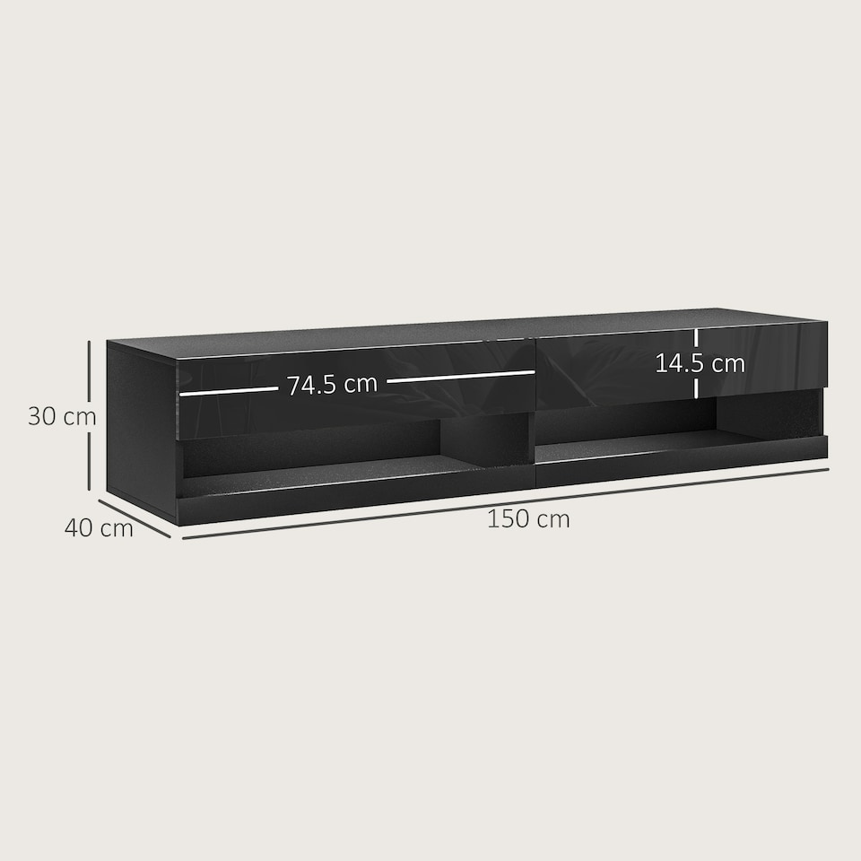 image 1 of HOMCOM High Gloss TV Stand Unit Wall Mounted with LED Lights