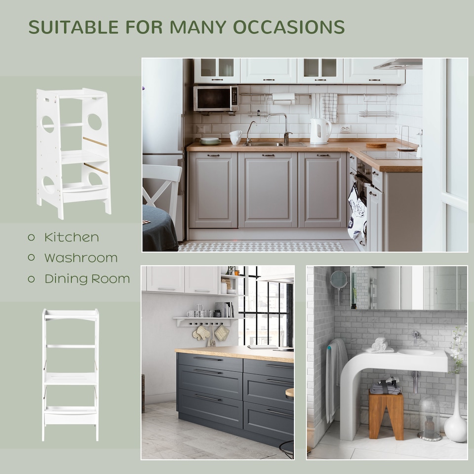 image 1 of HOMCOM Toddler Step Stool Kids Adjustable Standing Tower with Safety Rail | White