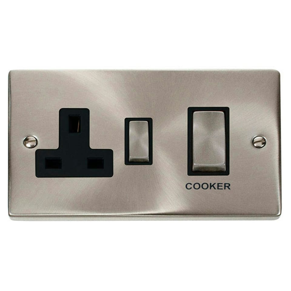image 1 of SE HOME Satin / Brushed Chrome Cooker Control Ingot 45A With 13A Switched Plug Socket Black | Satin Chrome