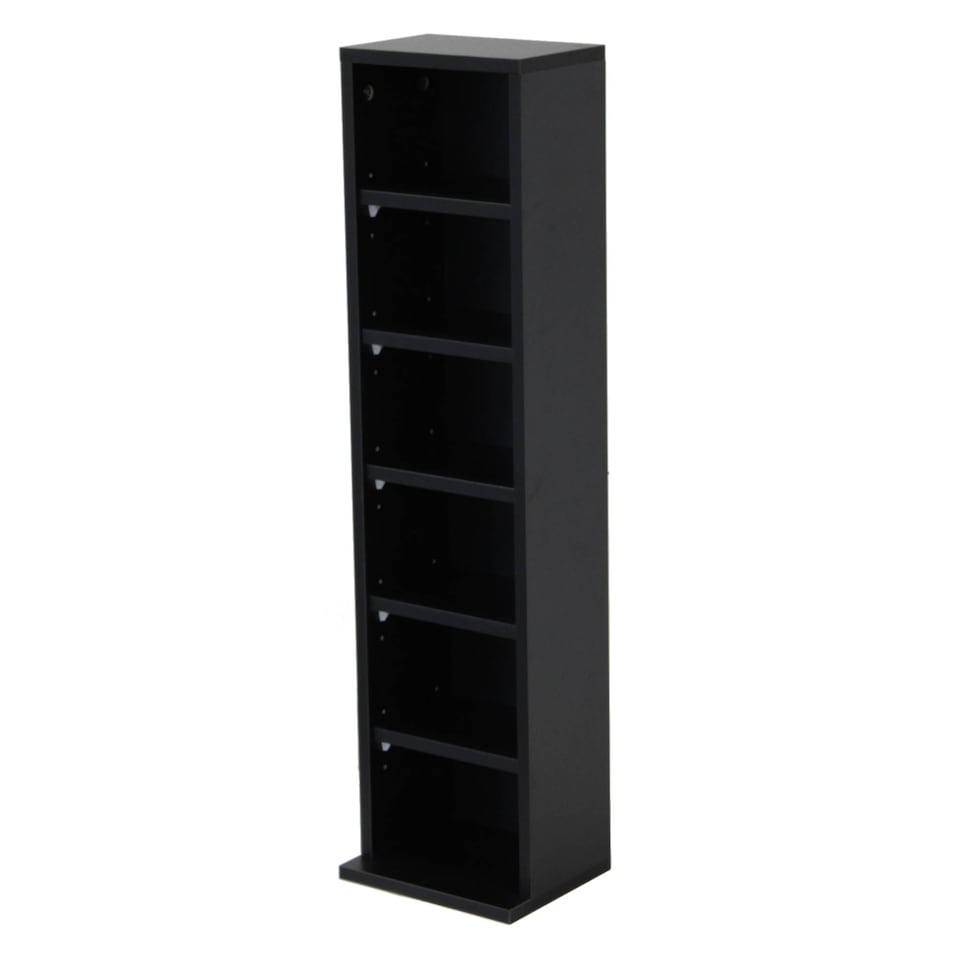 image 1 of 6 Tier Black Wooden CD DVD Game Book Shelf Storage Tower Rack - Fits 102 CDs