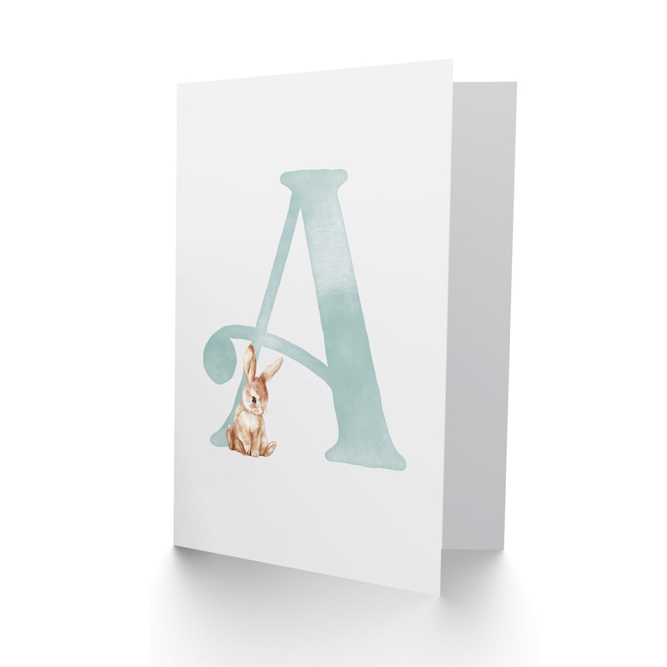 image 1 of Greeting Card Bunny Rabbit Alphabet Letter A New Baby 1st Birthday