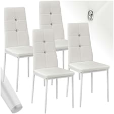 Dining Chair Set - high backrest, slim steel legs & rhinestone highlights - Set of 4 White