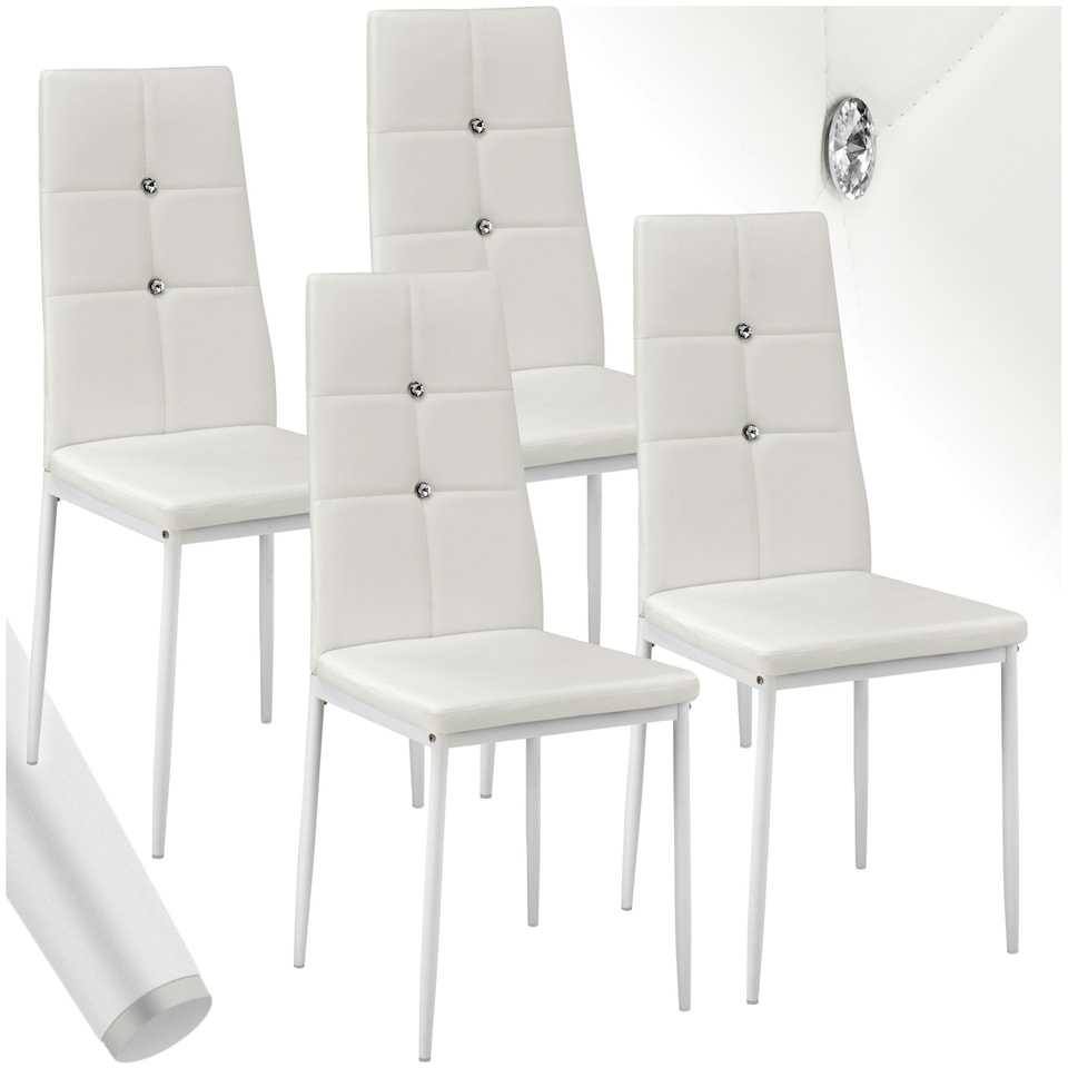 image 1 of Dining Chair Set - high backrest, slim steel legs & rhinestone highlights - Set of 4 White