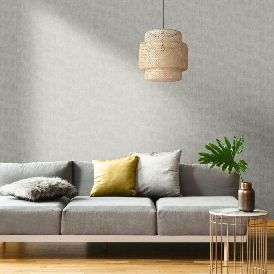 image 1 of Muriva Linen Textured Wallpaper - Grey - 10m x 53cm Grey