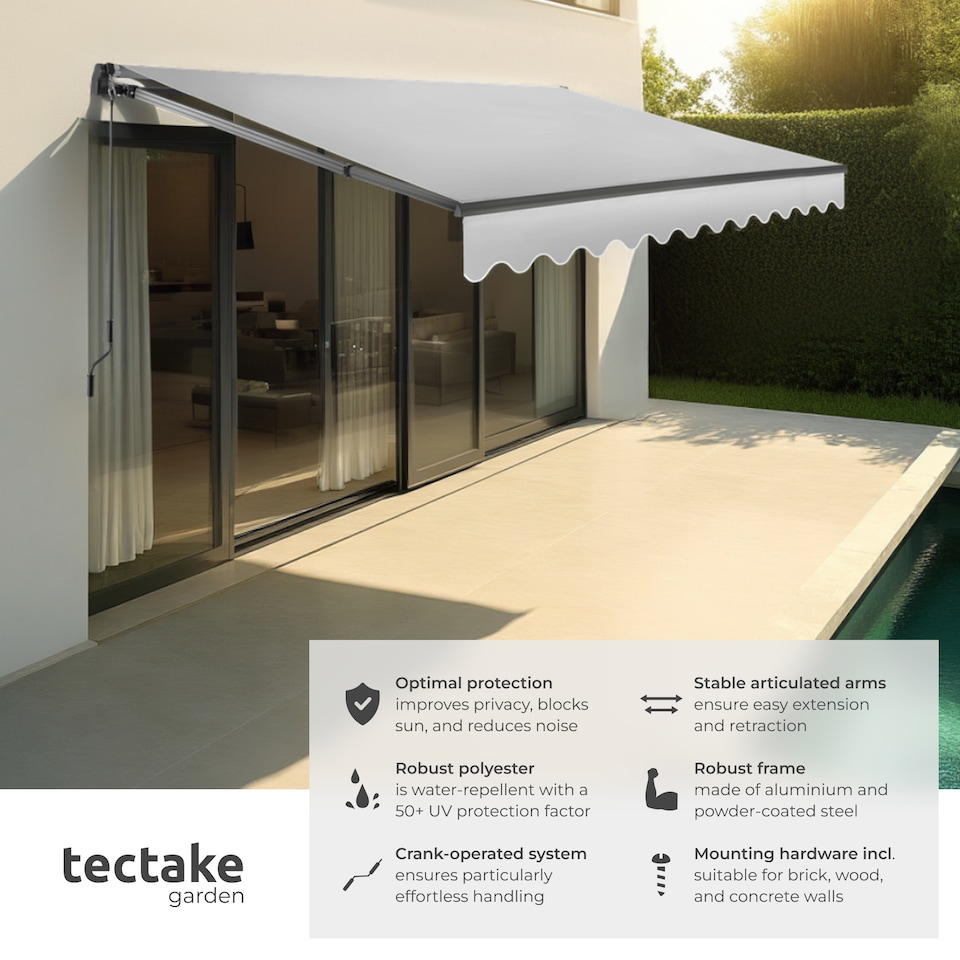 image 1 of Retractable Awning Ornella - wall bracket incl, easy adjustment, and UV blocking | Grey | light grey | 300 x 250 cm | 1