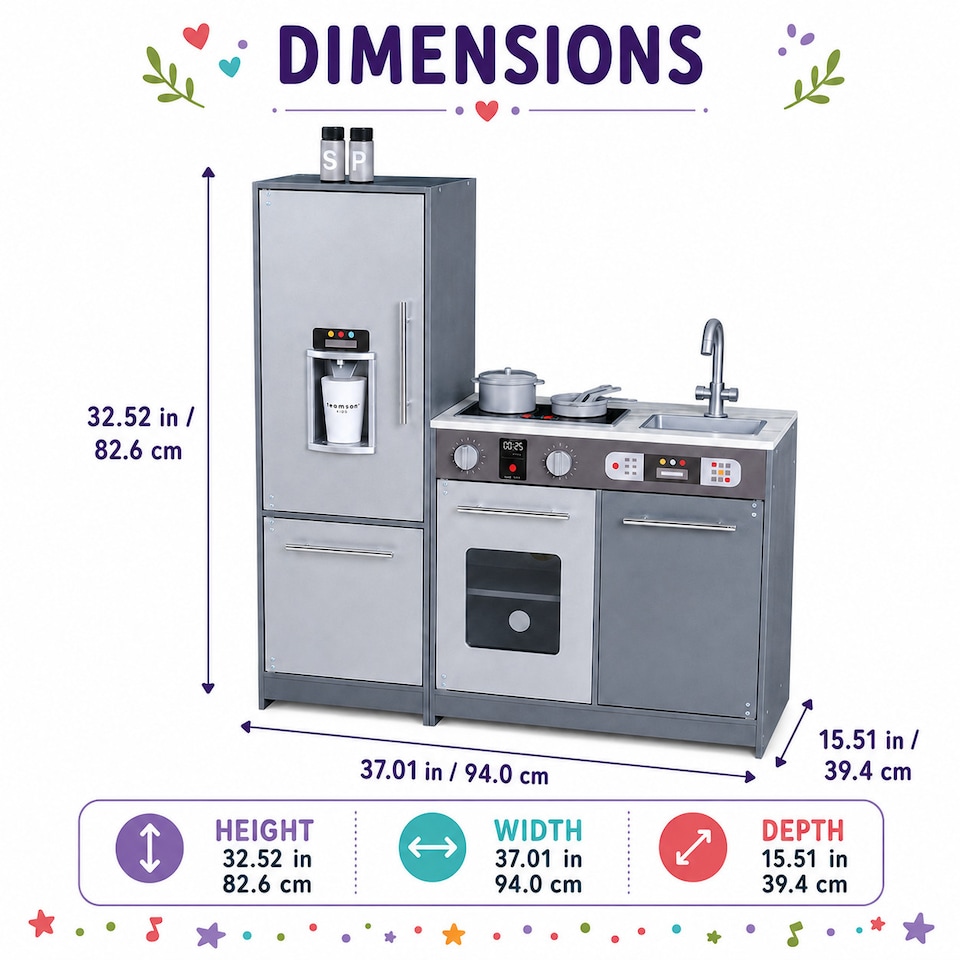 image 1 of Teamson Kids Play Kitchen, Medium Grey with Light and Sound, Little Chef Milano