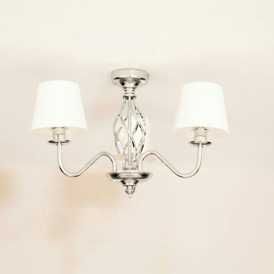 image 1 of ValueLights Memphis Traditional Silver Chrome 3 Light Ceiling Light Chandelier with Fabric Lampshades - Bulbs Included