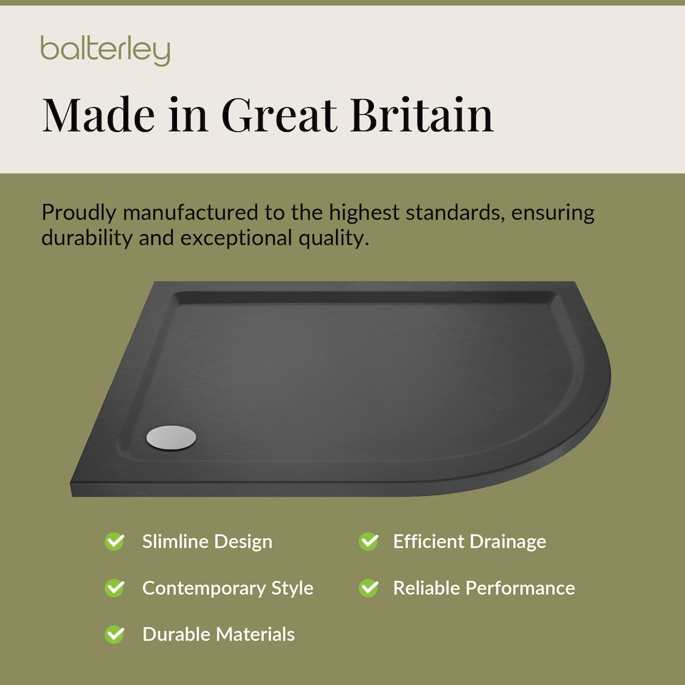 image 1 of Balterley Premium Shower Tray - Right Hand Offset Quadrant | Grey | Grey Slate | 1