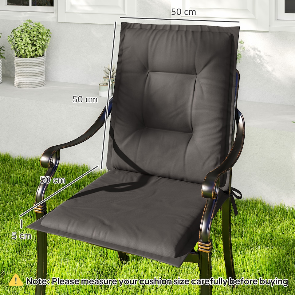 image 1 of Outsunny Set of 4 Garden Chair Cushions, Outdoor Seat Pads | Grey | Charcoal grey | 1