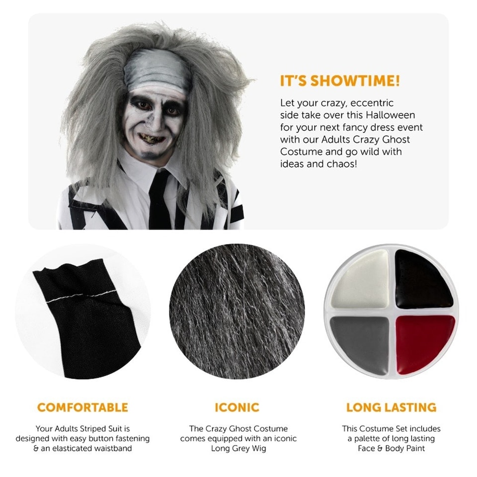 image 1 of Striped Ghost Costume | Black | M