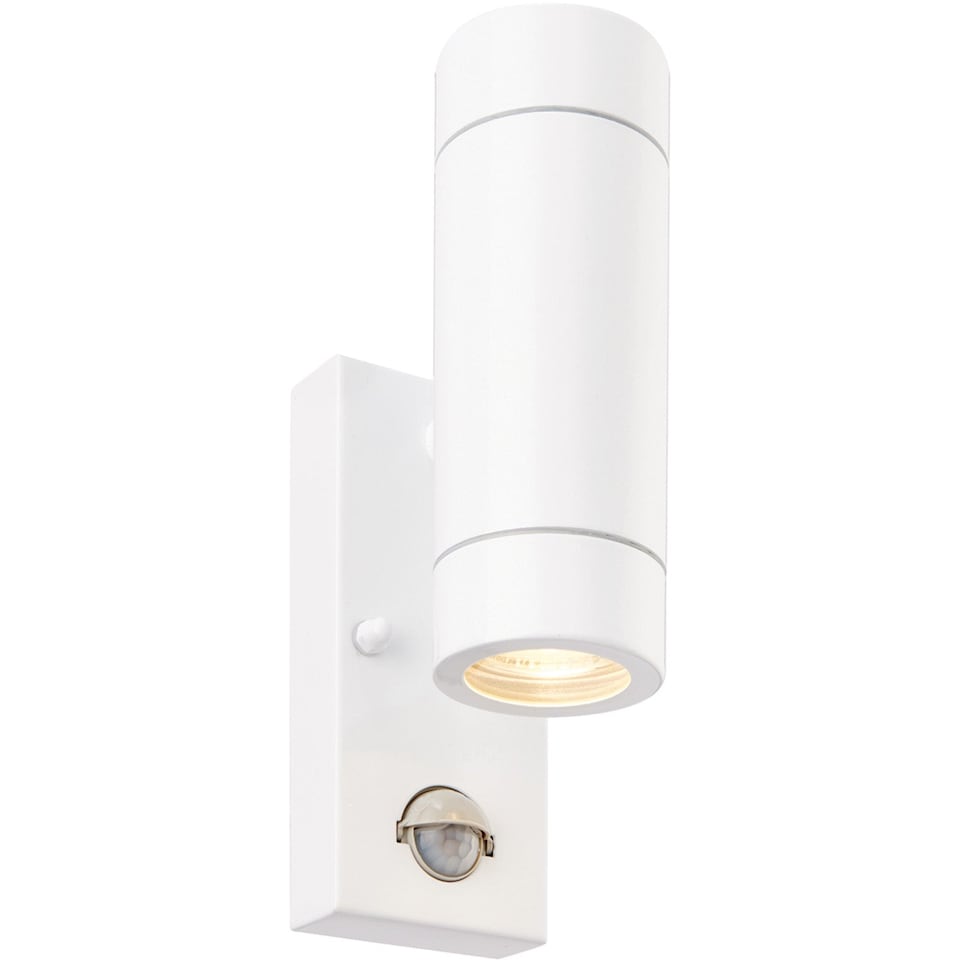 image 1 of Twin Up & Down IP44 Wall Light with PIR Sensor - 2 x 7W GU10 LED - Gloss White