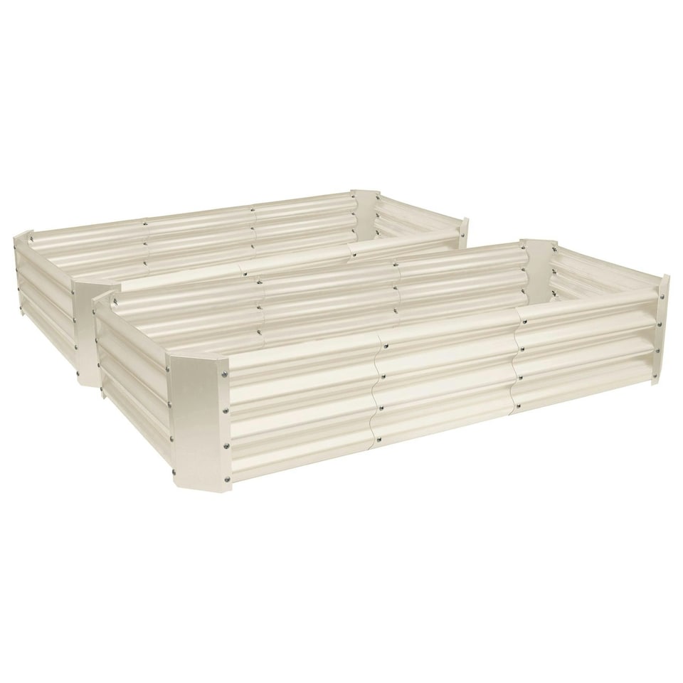 image 1 of Harbour Housewares Rectangle Galvanised Steel Raised Garden Beds - 180cm x 90cm - Ivory - Pack of 2