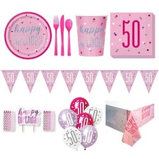Pink Glitz 50th Birthday 8 Person Deluxe Party Pack