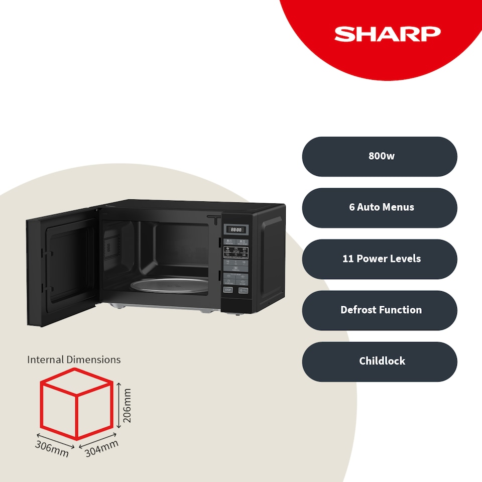 image 1 of Sharp 20L 800W Black Digital Microwave with Programmes, ECO & 11 Power Levels