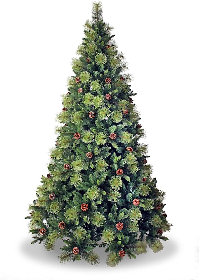 image 1 of 8FT Californian Boulder Bushy Look Luxurious Forest Green Artificial Christmas Tree Pine Cones Hinged Branches | Green | Green