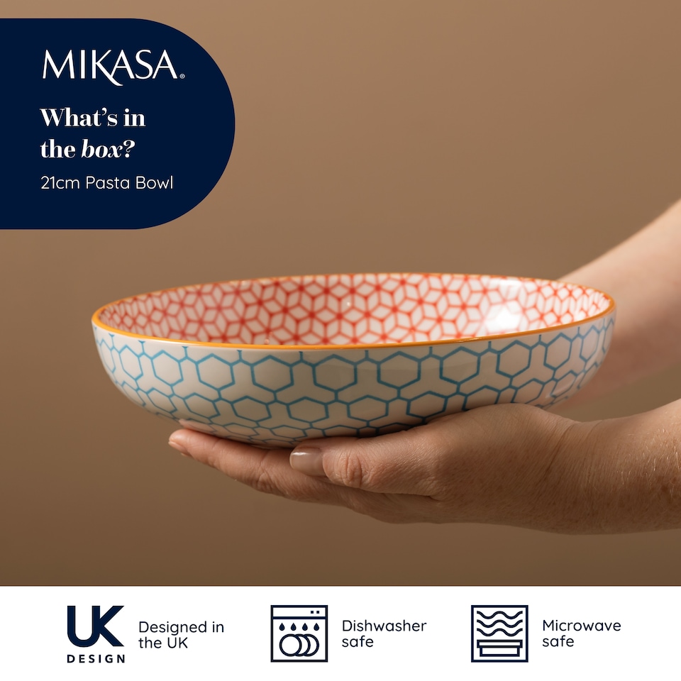 image 1 of Mikasa Set of 4 Blue Geometric Stoneware Pasta Bowls