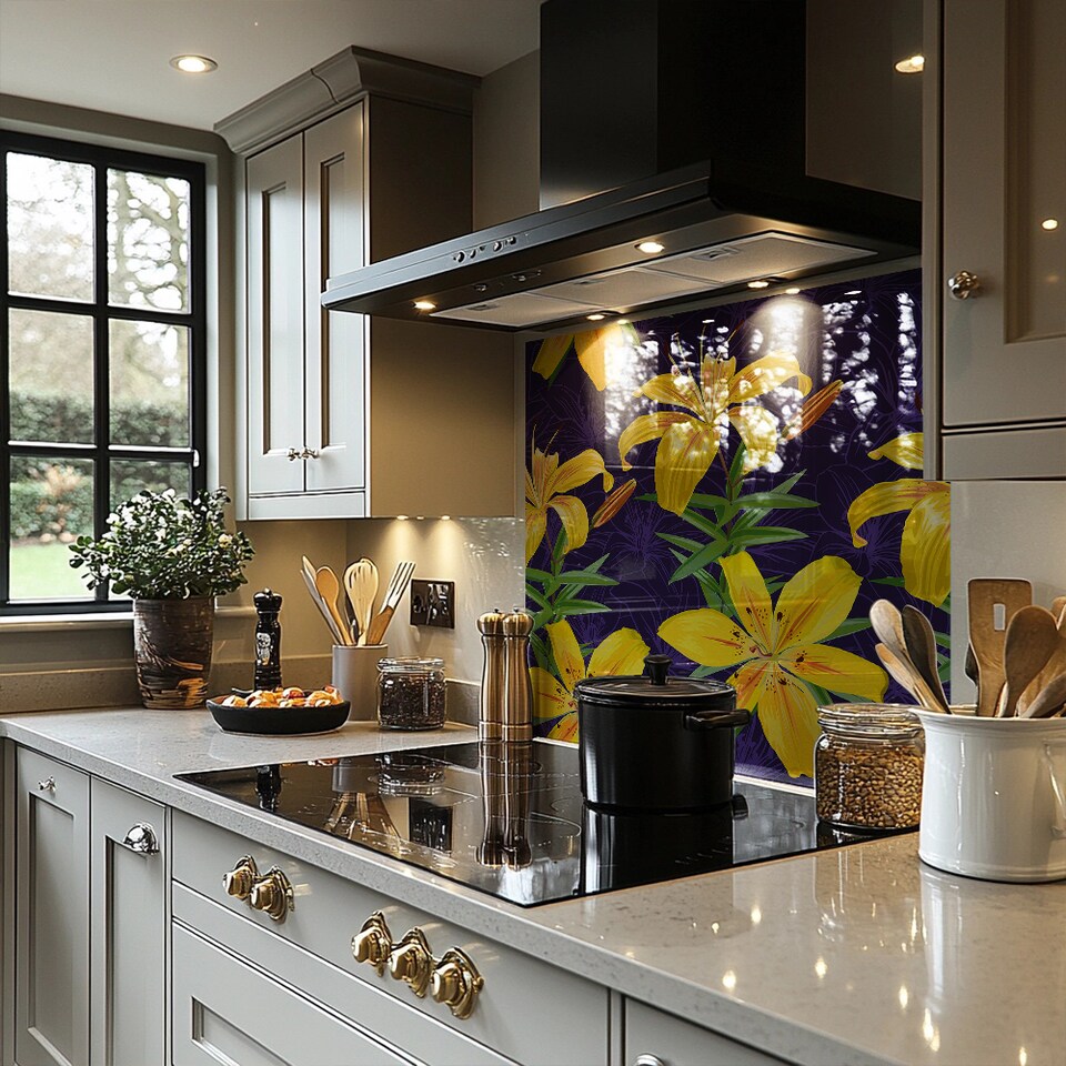 image 1 of Yellow Lily Flowers Splash Back | White
