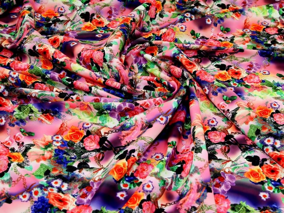Multicoloured Digital Print Smooth Crepe Fabric for Dressmaking, 144cm / 56" Wide - per metre