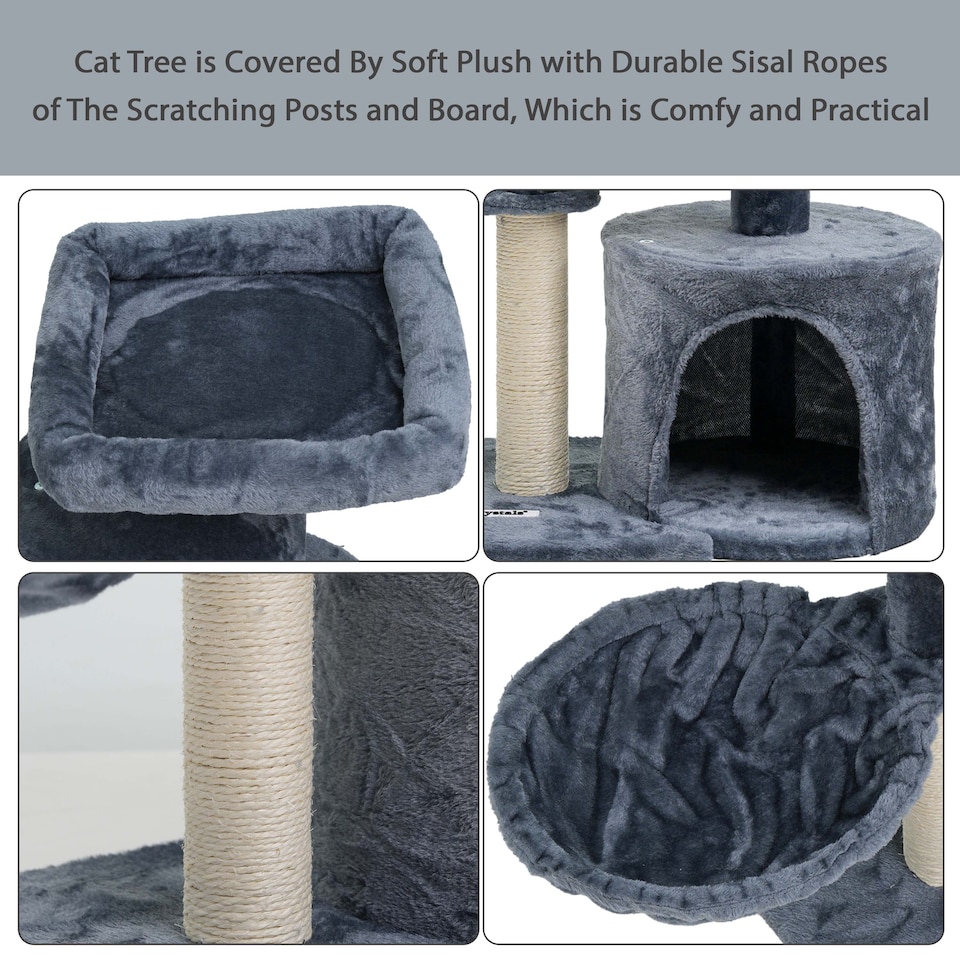 image 1 of Cat Tree Scratching Post Large Multilevel Climbing Tower Activity Centre, Grey