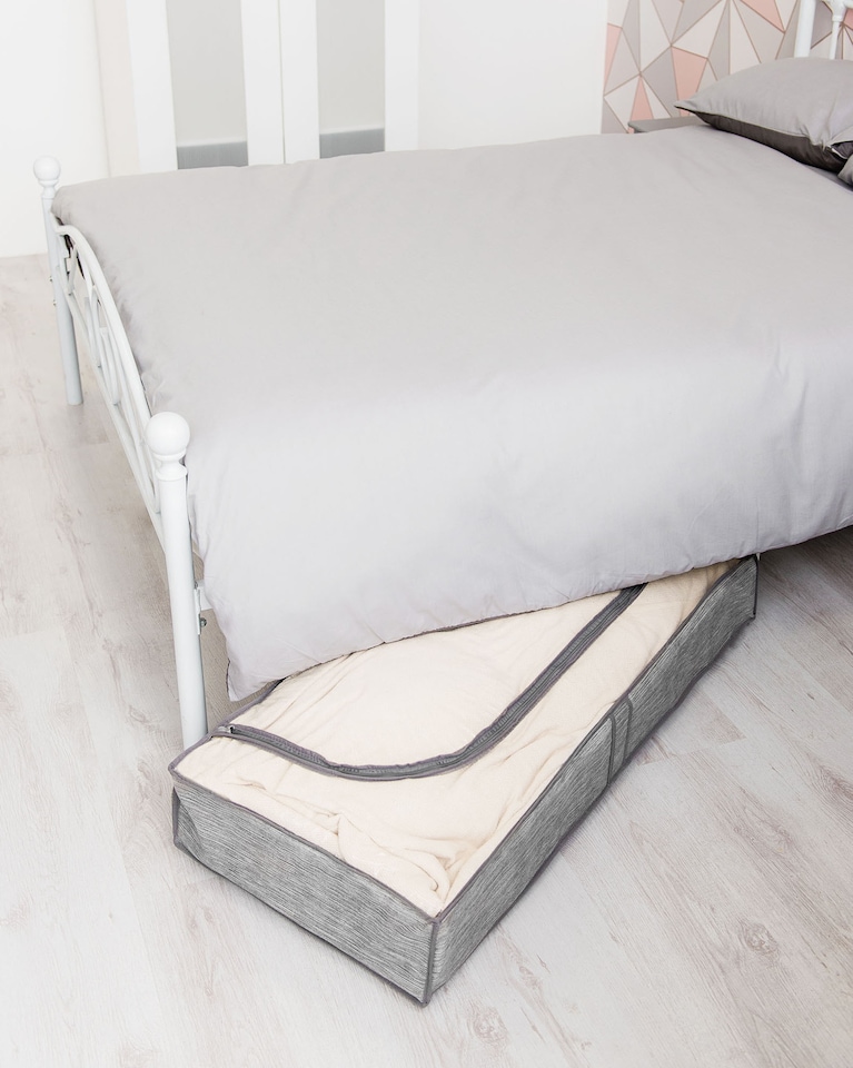image 1 of Set of 2 Grey Linen Printed Underbed Storage Bag with Viewing Panel