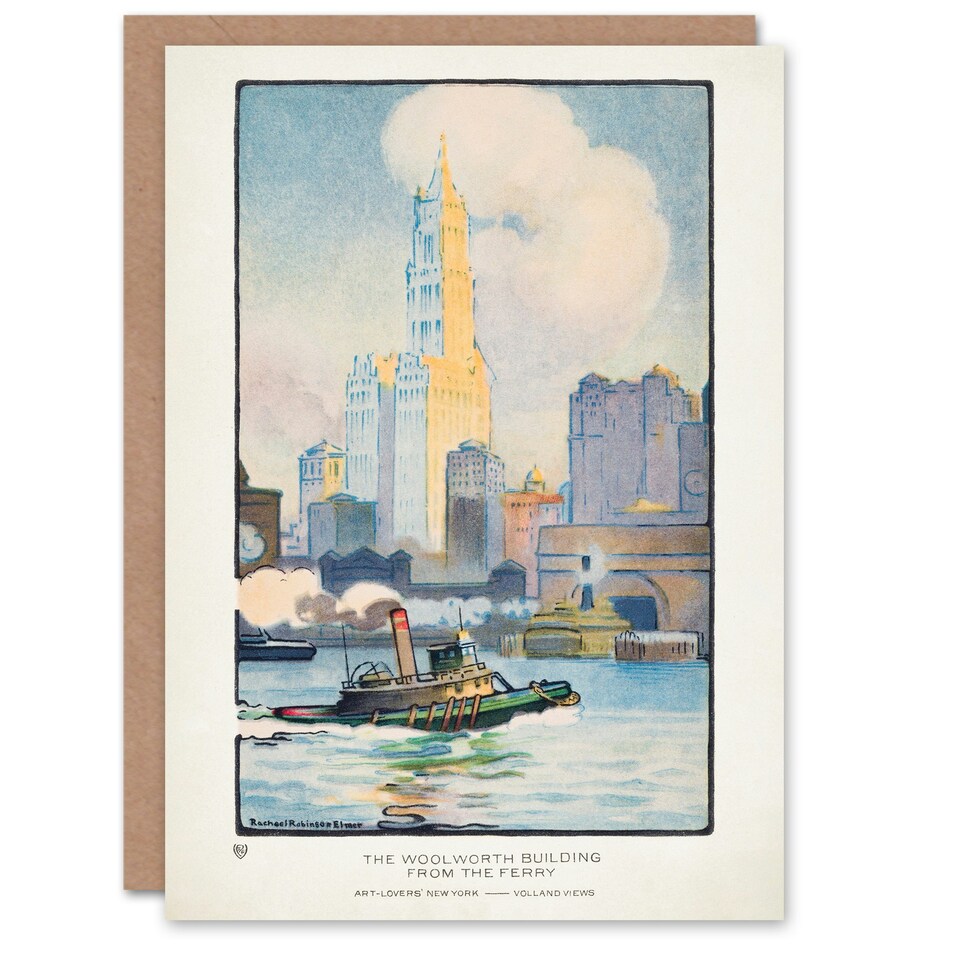 image 1 of Rachael R Elmer Art Card The Woolworth Building from the Ferry