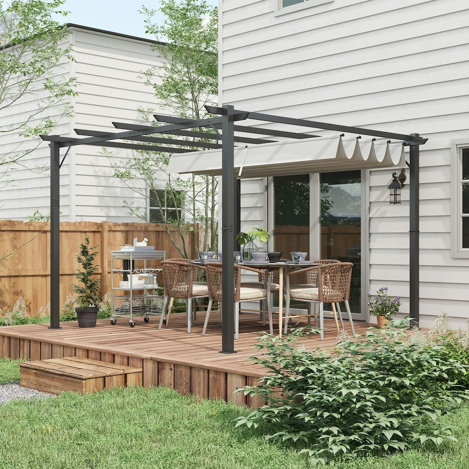 image 1 of Outsunny 3x3(m) Pergola Gazebo Sun Shade Shelter Aluminium Garden Canopy, Grey