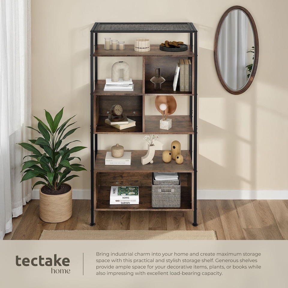 image 1 of Free standing shelf Hastings - with 5 tiers and 3 storage compartments | Brown | Industrial wood dark, rustic | 75 x 31 x 170,50 cm | 1