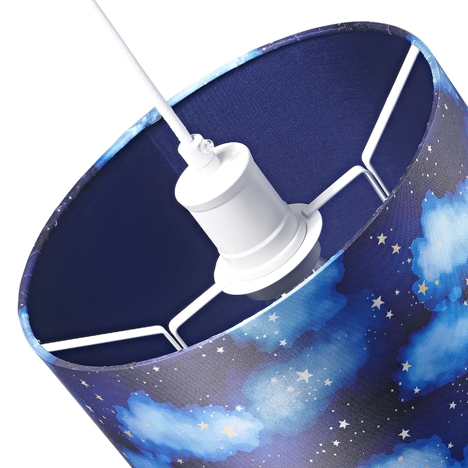 image 1 of Modern Navy Blue Childrens Lamp Shade with Bright Gold Stars and White Clouds | Blue | Midnight Blue | 1