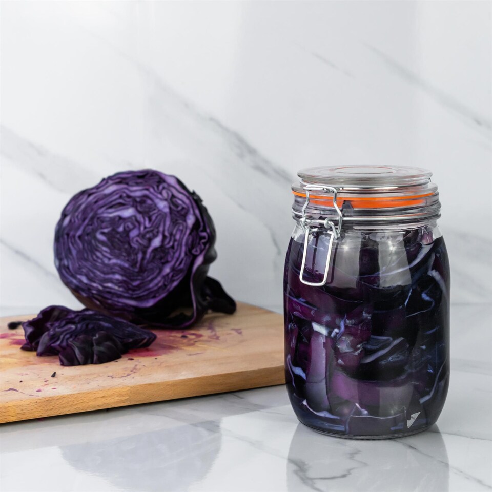 image 1 of Argon Tableware 6x Glass Storage Jars & Heart Labels Set - 1 Litre - 4 Seals Airtight Kitchen Storage Container Preserving Jar