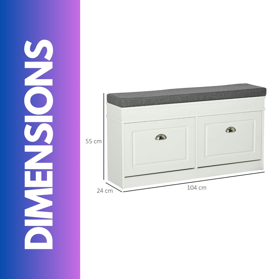 image 1 of Shoe Storage Bench With Cushioned Seat White White