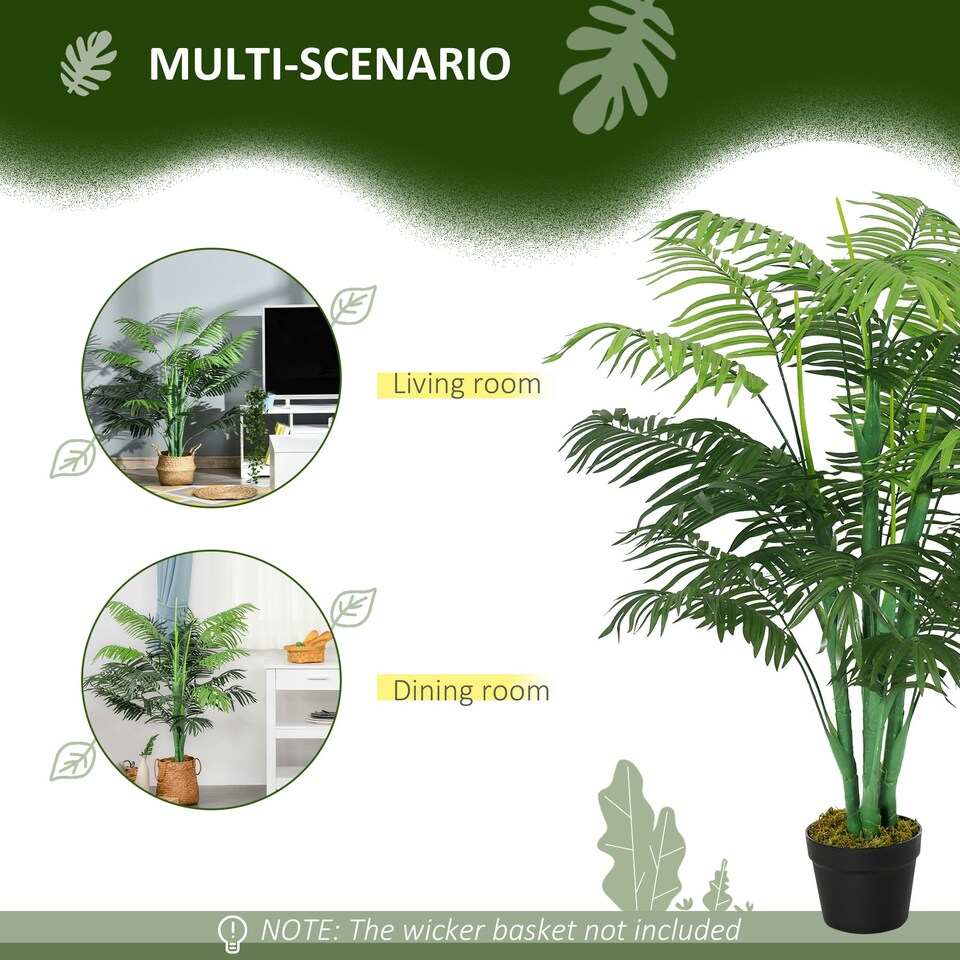 image 1 of Outsunny 125cm/4FT Artificial Palm Plant, Decorative Tree with Pot
