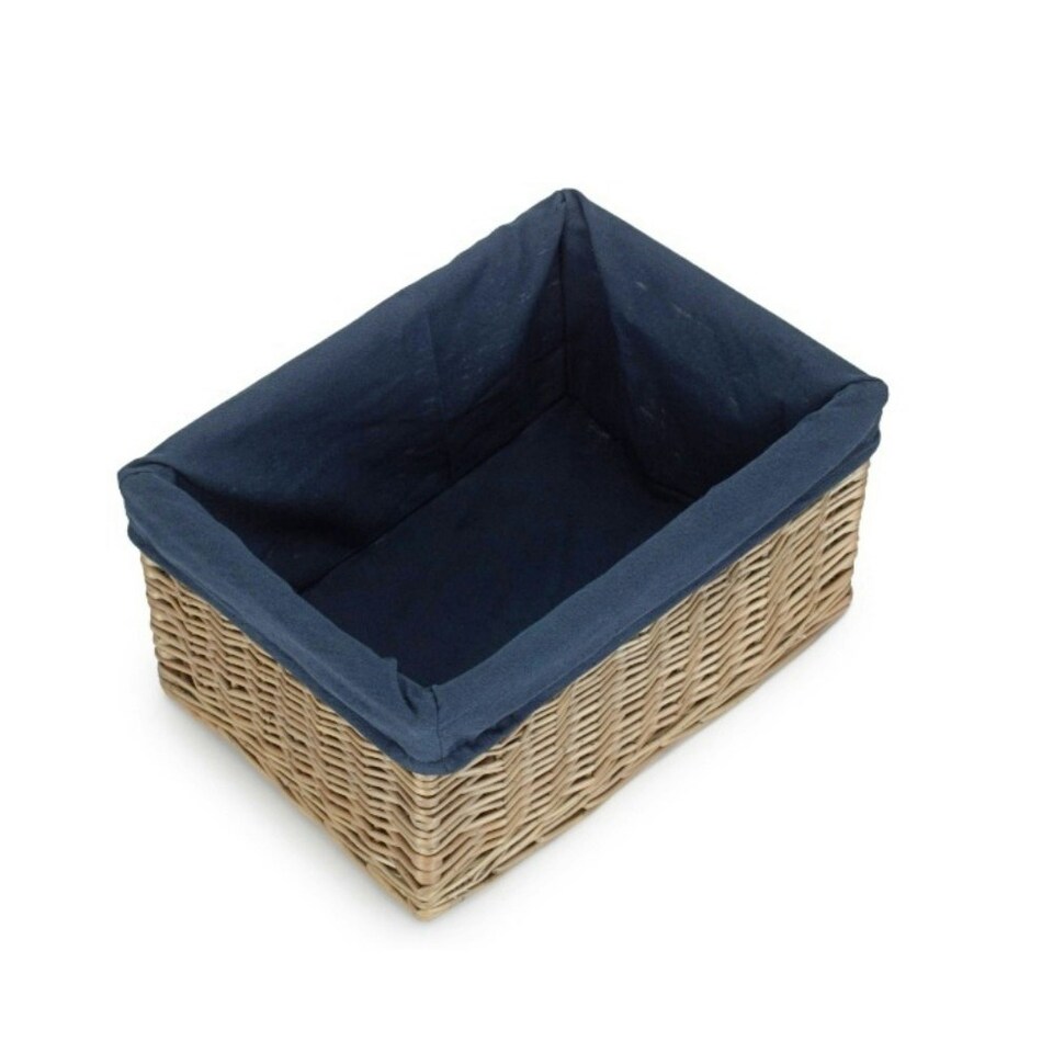 image 1 of Antique Wash Navy Cotton Lined Willow Storage Basket Blue | S