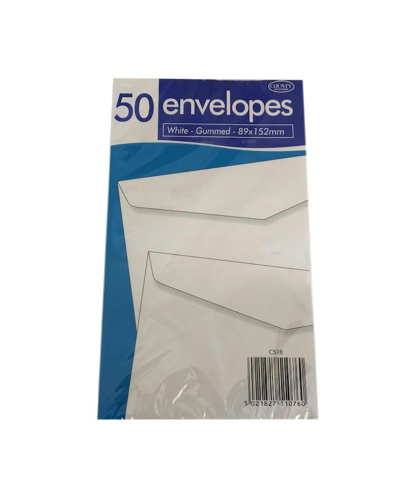 image 1 of Pack of 50 89x152mm White Gummed Envelopes
