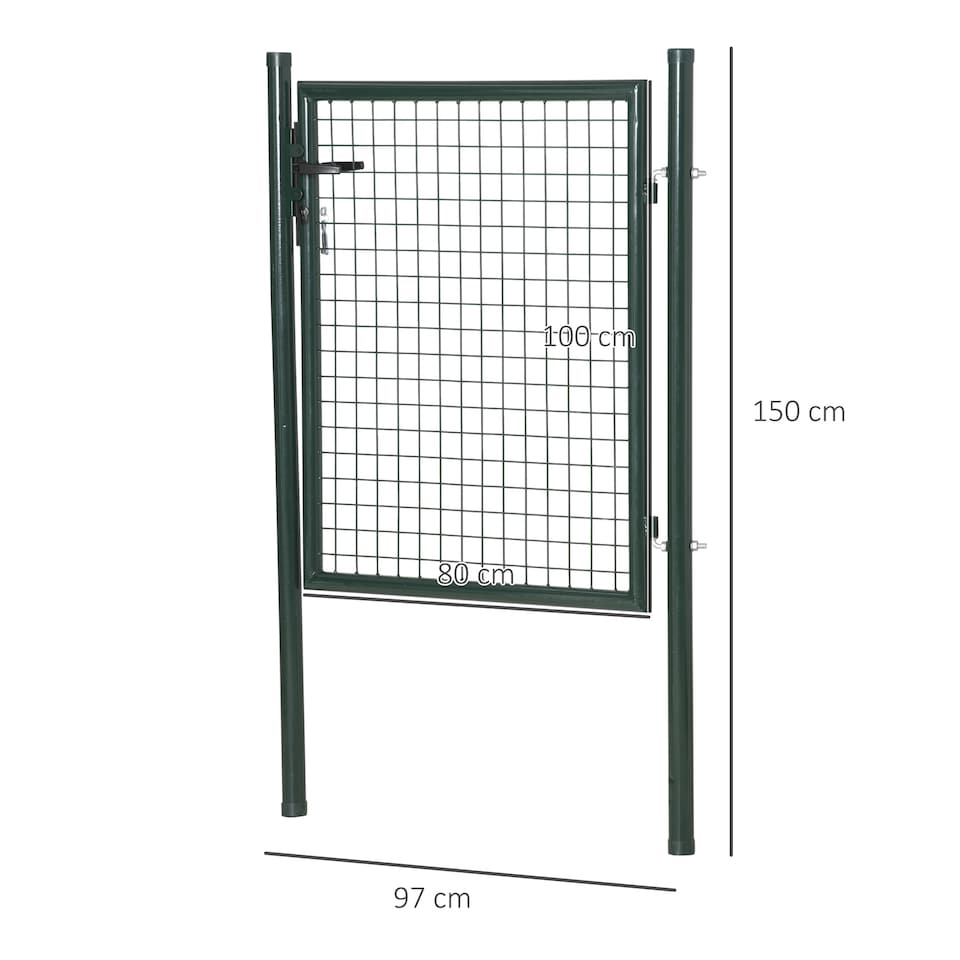 image 1 of HOMCOM Steel Garden Gate Security Barrier Mesh Fence w/ Lock, 97cm x 150 cm | Green | Emerald Green | 97 x 150 cm