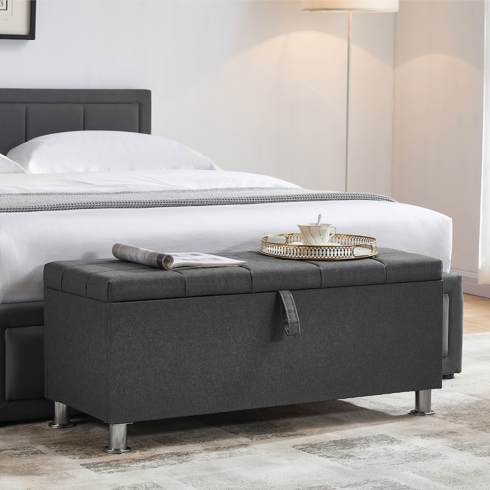 image 1 of Vida Designs Valencia Storage Ottoman Bedroom Hallway Chest Bench, Dark Grey Linen | Grey | Grey