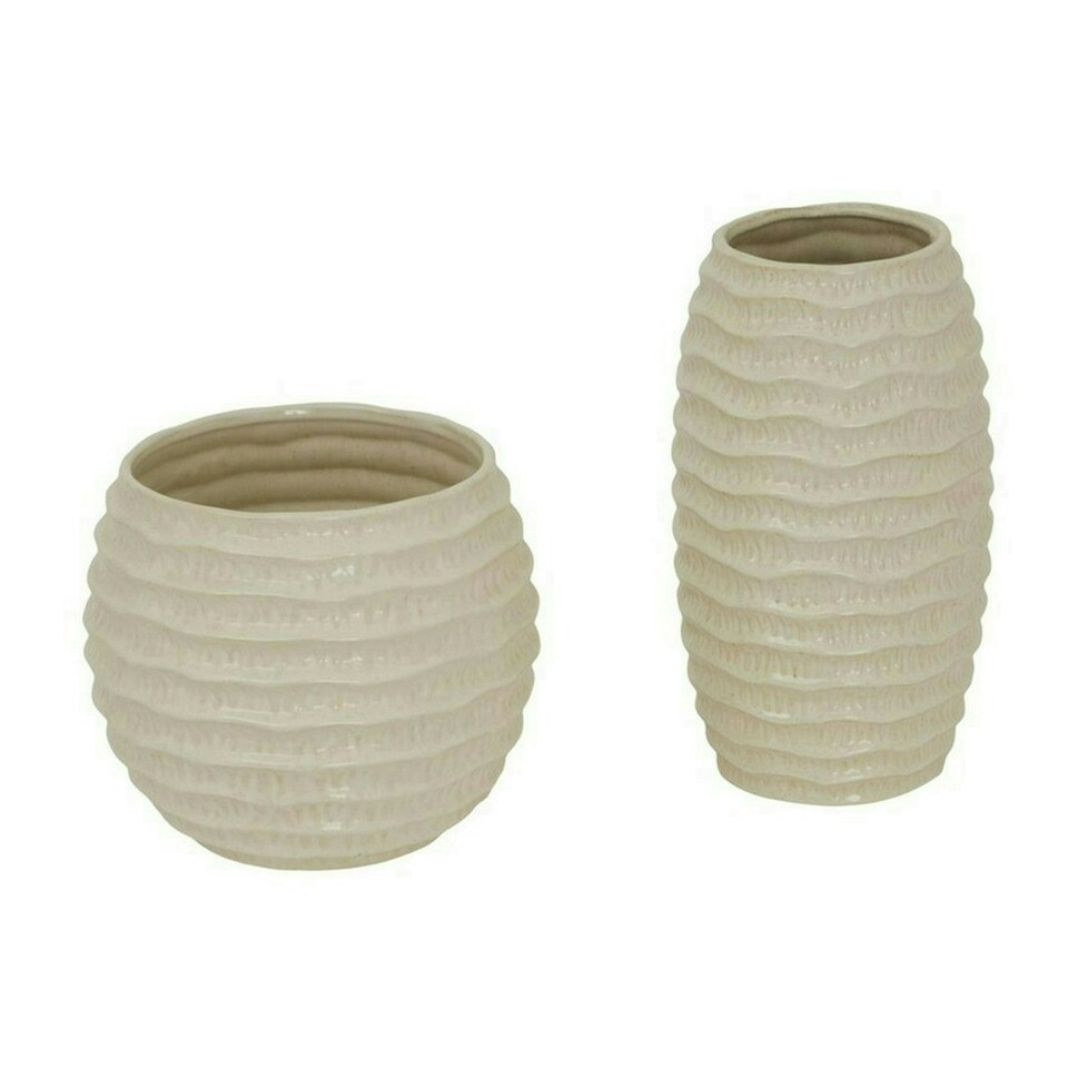 image 1 of Pallida Ridged Pot Vase - Ceramic - L27 x W27 x H23 cm - White White
