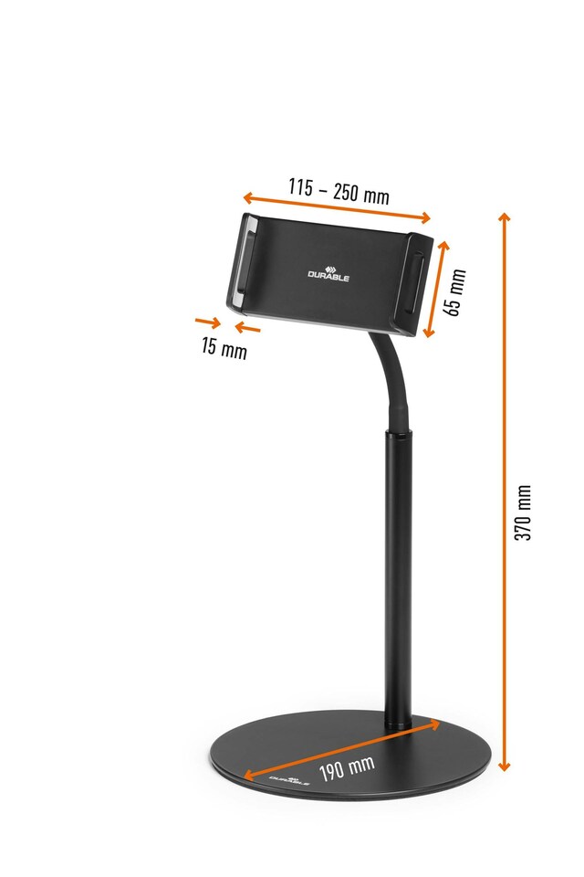 image 1 of Durable Tablet Holder Table Twist with Gooseneck - for Tablets and Mobiles 4.7-13" - 360 Degree Rotation - Perfect for Tablets, iPads, Mobile Phones - Black